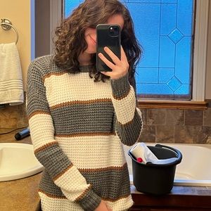 SO Clothing Oversized Sweater Grey / White with Yellow Stripes